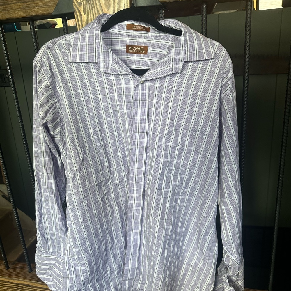 Michael Kors Men's Purple Plaid Button-Down Shirt